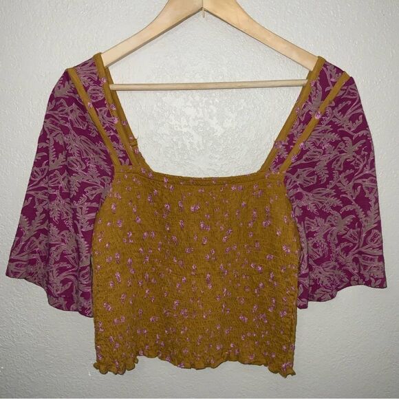 NWT Free People Floral Print Smocked Top size M - Picture 6 of 8